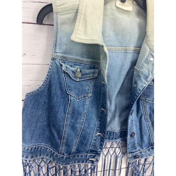 Chico’s Ombre denim vest fringe hem cowgirl country rodeo Size‎ 2(large) - Picture 7 of 9